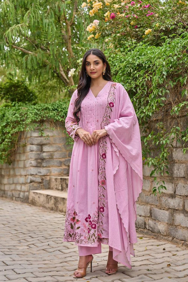 Pink Sequin with Embroidered Chanderi Anarkali Suits