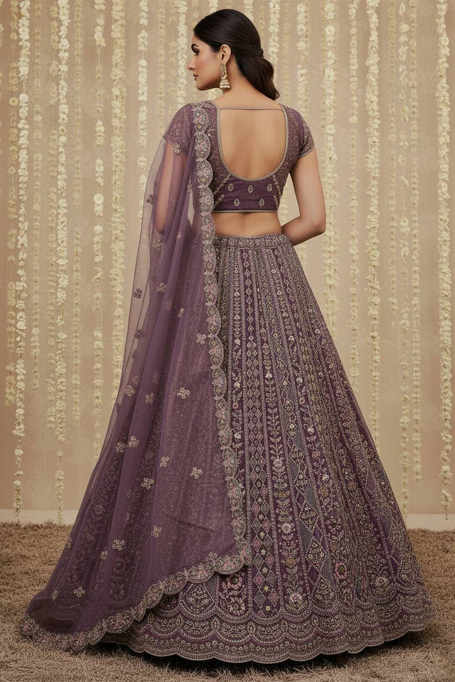 Purple Sequin with Embroidered Net Lehenga