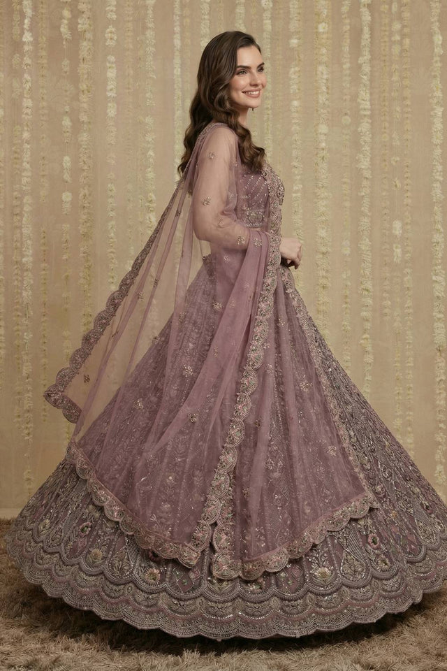 Pink Sequin with Embroidered Net Lehenga