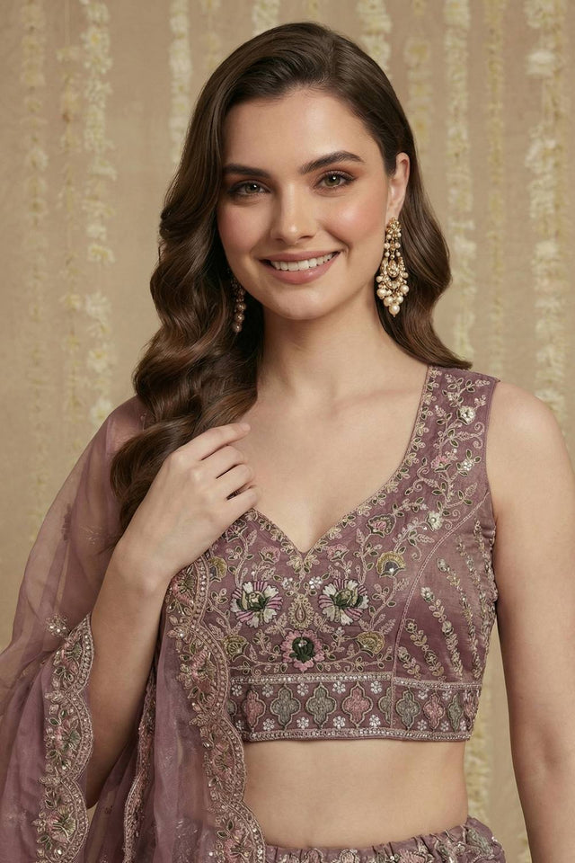 Pink Sequin with Embroidered Net Lehenga