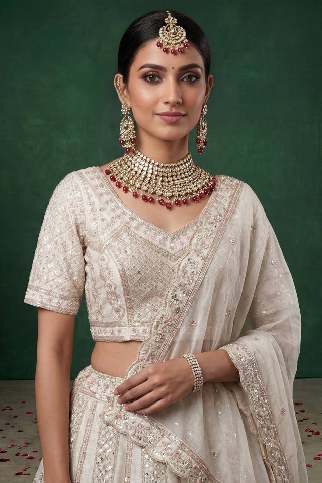 White Sequin with Embroidered Satin Lehenga