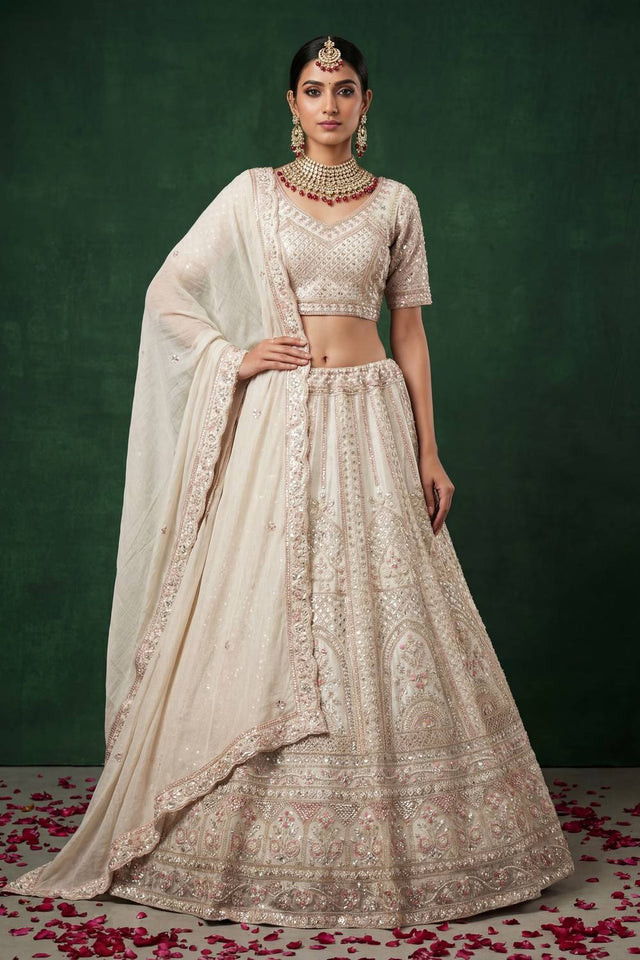White Sequin with Embroidered Satin Lehenga