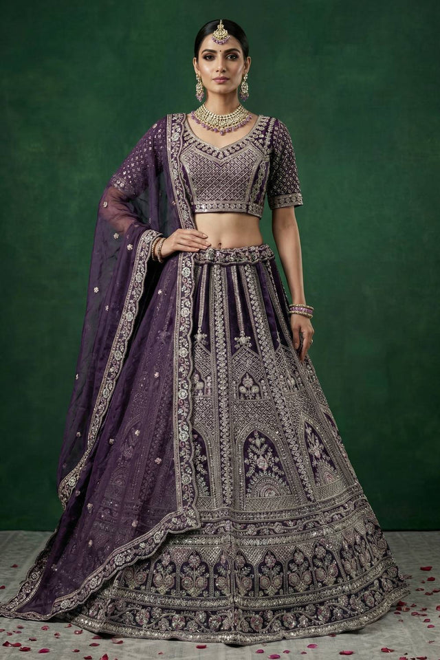 Violet Sequin with Embroidered Satin Lehenga