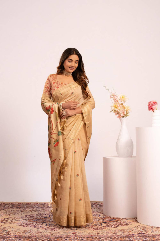 Brown Woven Cotton Saree