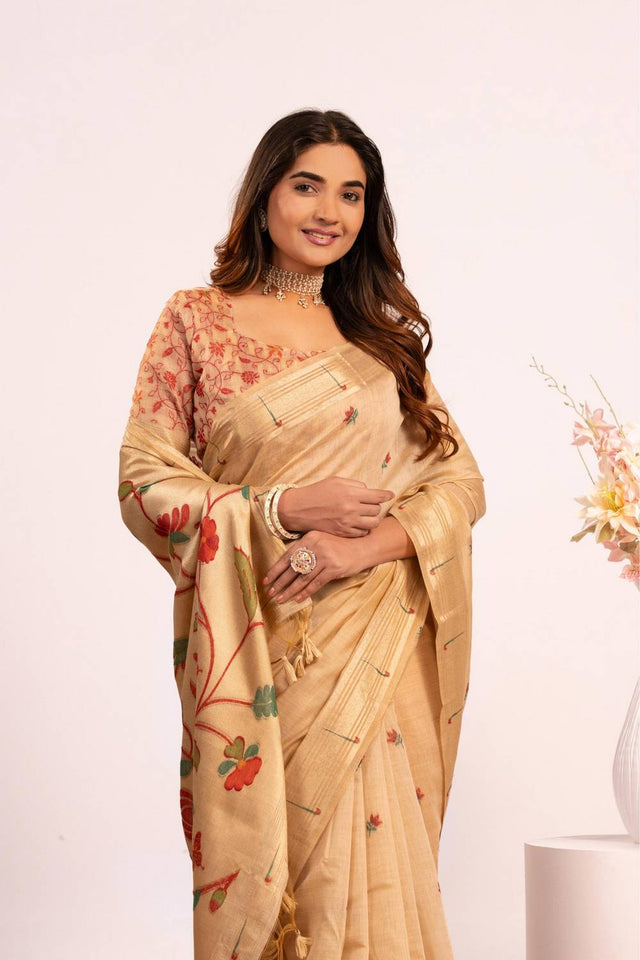 Brown Woven Cotton Saree