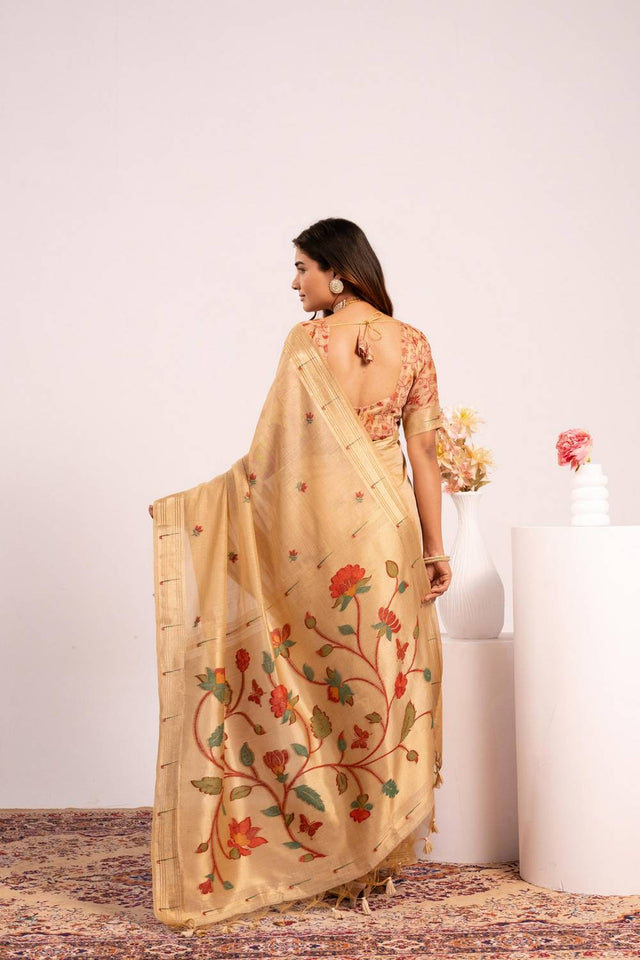 Brown Woven Cotton Saree