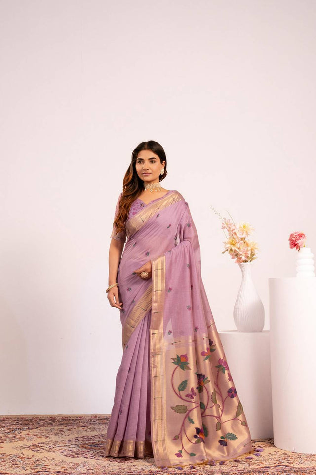 Violet Woven Cotton Saree