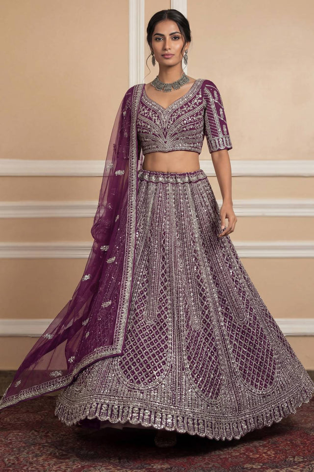 Violet Sequin with Embroidered Net Lehenga