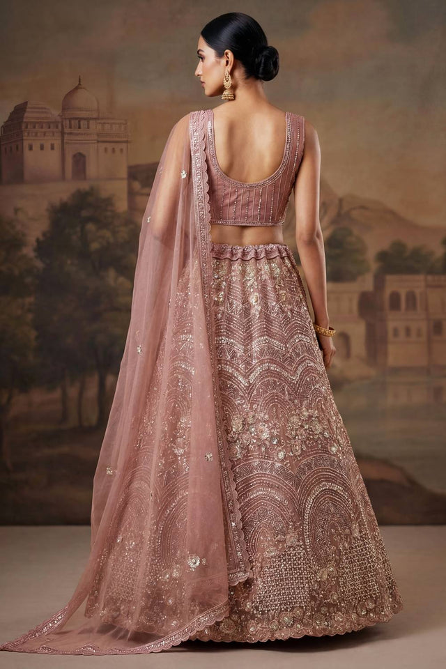 Pink Sequin with Embroidered Net Lehenga