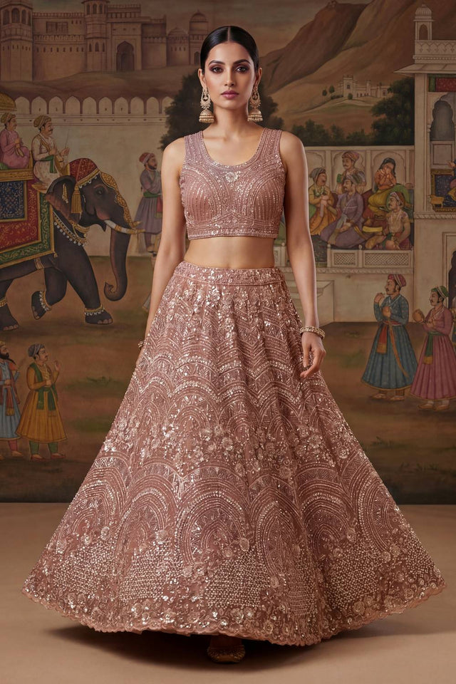 Pink Sequin with Embroidered Net Lehenga