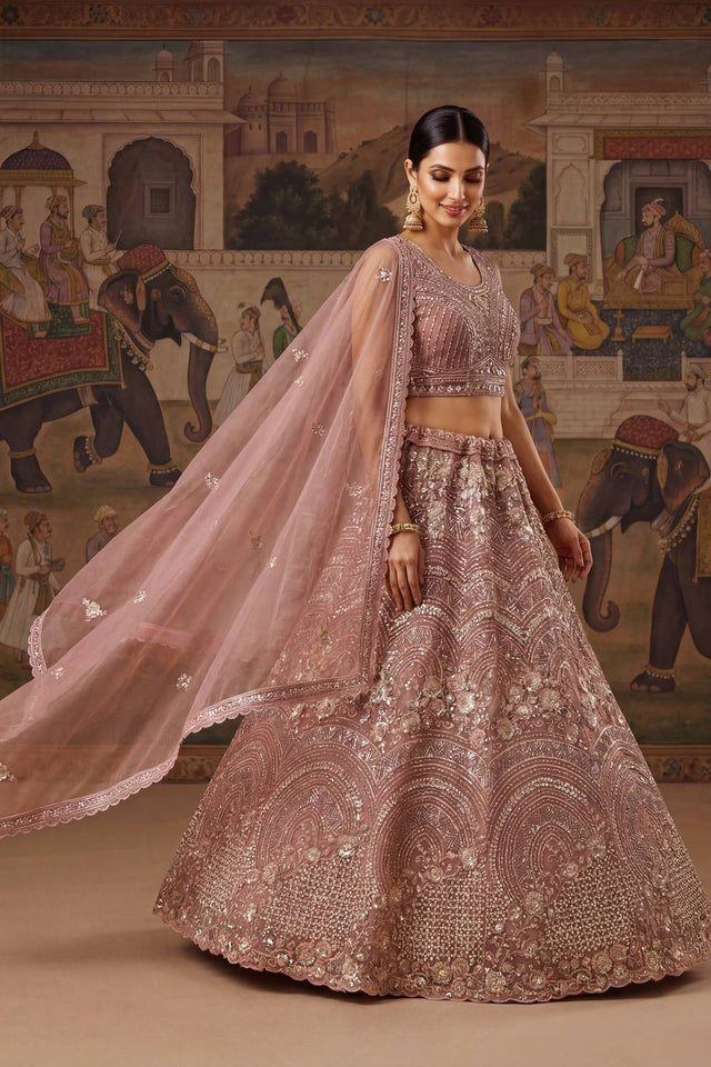 Pink Sequin with Embroidered Net Lehenga