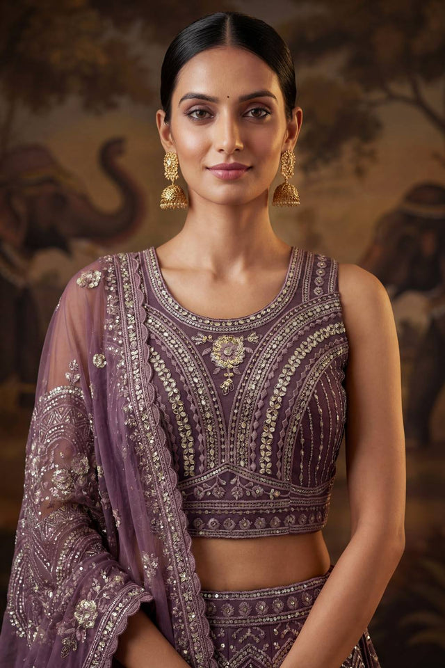 Violet Sequin with Embroidered Net Lehenga