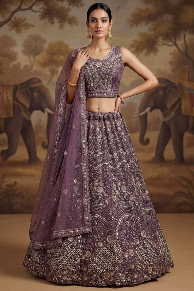 Violet Sequin with Embroidered Net Lehenga