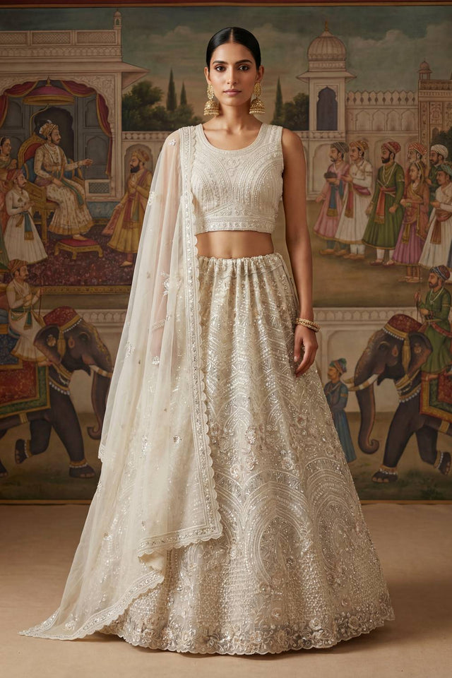 White Sequin with Embroidered Net Lehenga