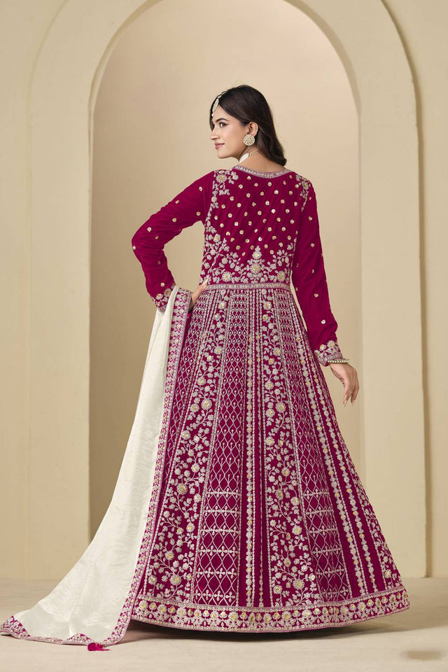 Pink Floral Embroidered Velvet Gown