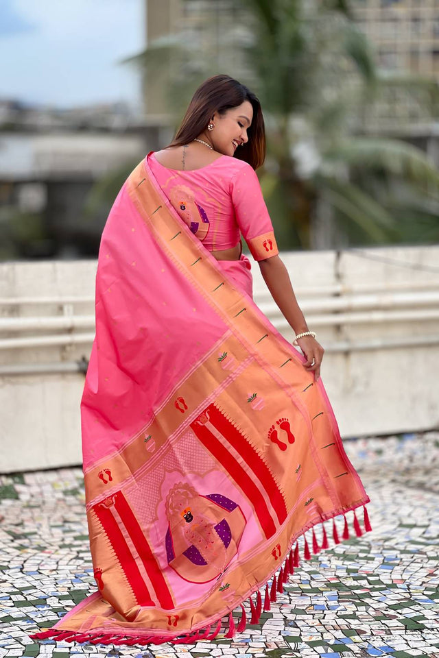Light Pink Paithani Woven Silk Saree