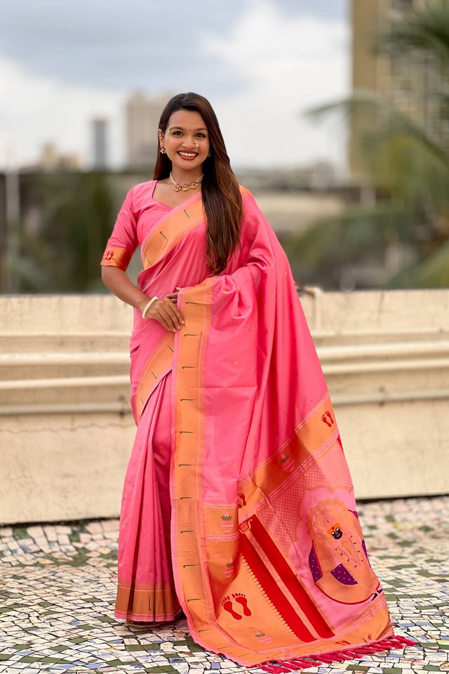 Light Pink Paithani Woven Silk Saree