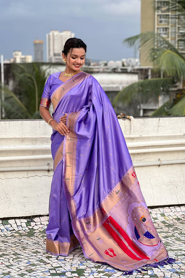 Lavender Paithani Woven Silk Saree