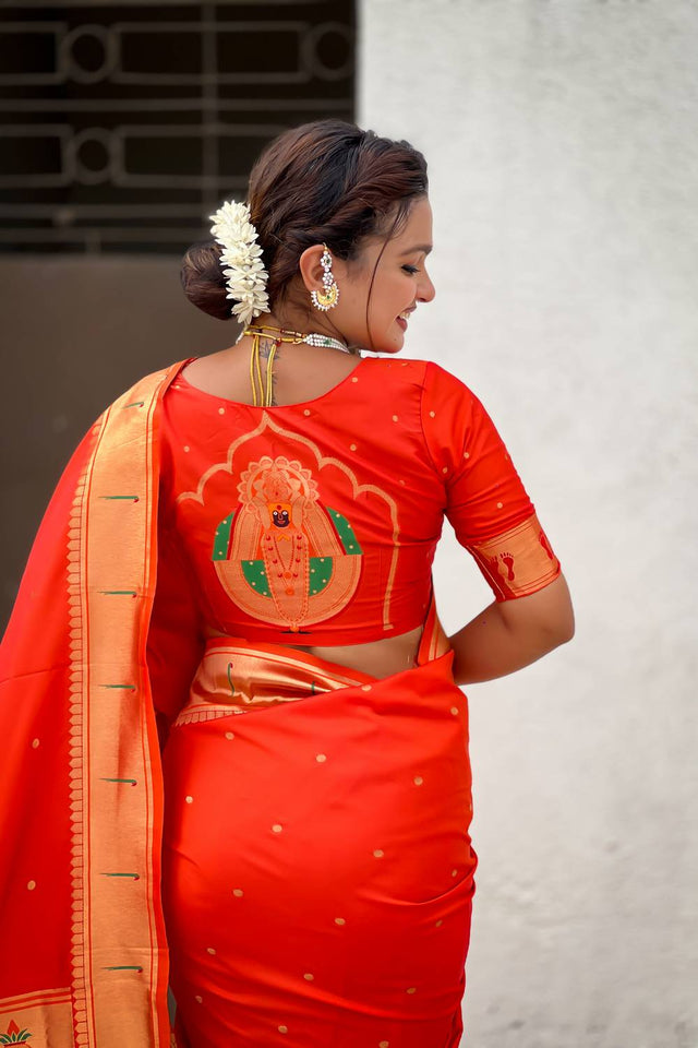 Orange Paithani Woven Silk Saree