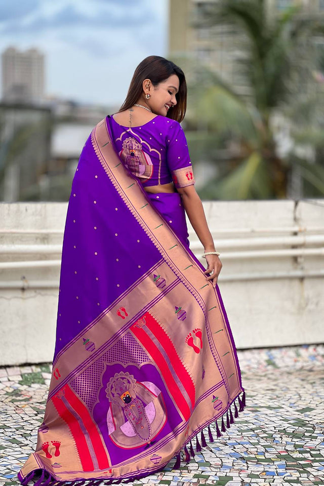 Violet Paithani Woven Silk Saree