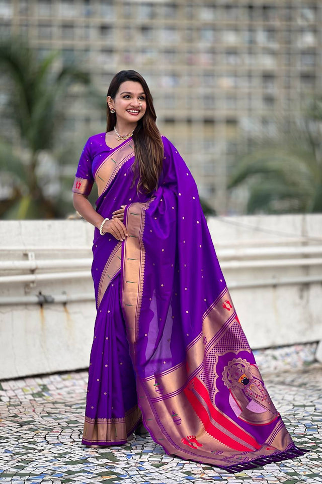 Violet Paithani Woven Silk Saree