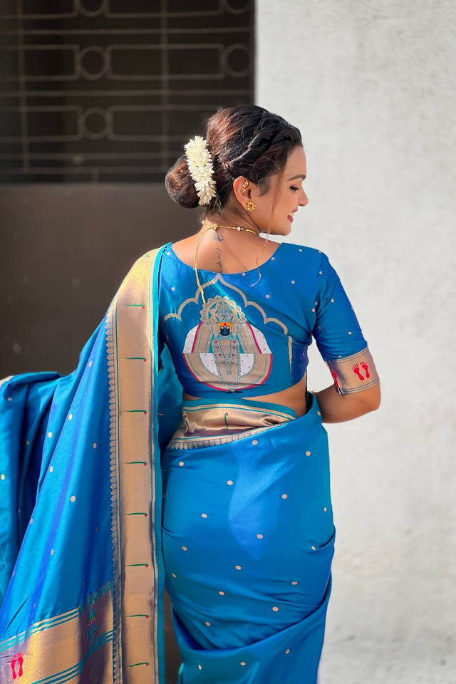 Turquoise Paithani Woven Silk Saree