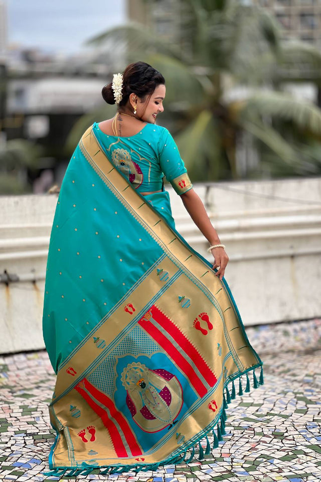 Sea Green Paithani Woven Silk Saree