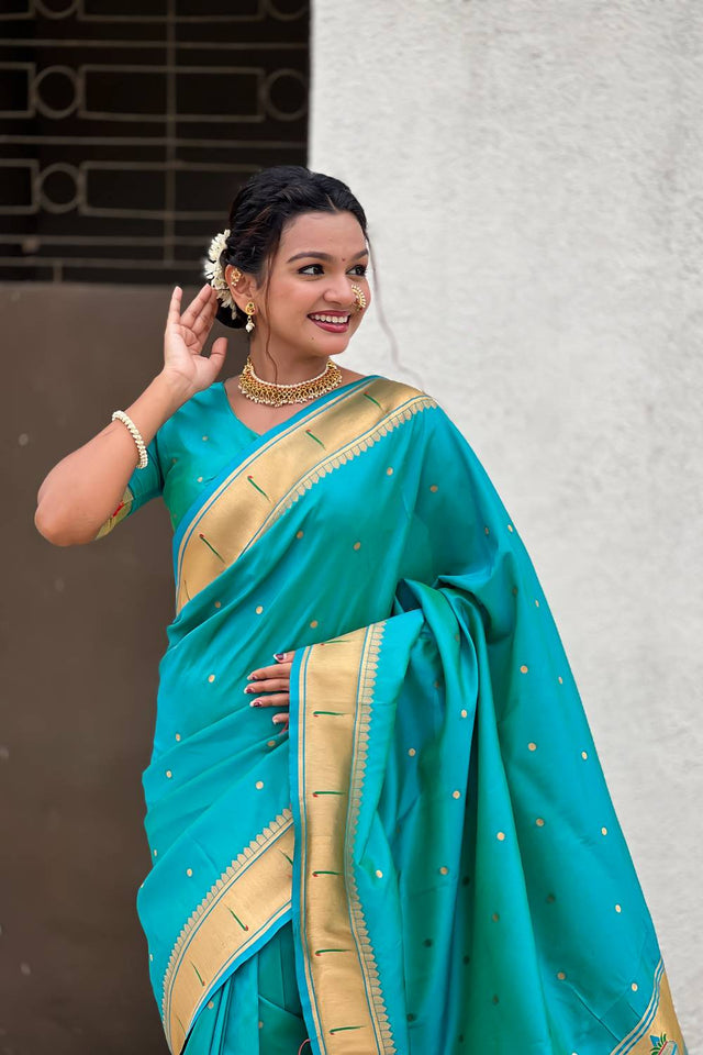 Sea Green Paithani Woven Silk Saree