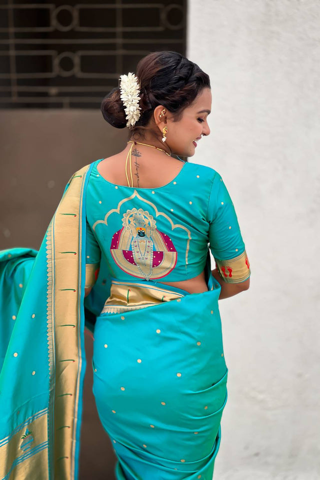 Sea Green Paithani Woven Silk Saree