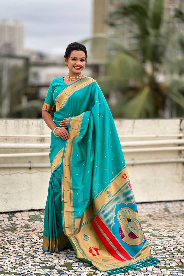Sea Green Paithani Woven Silk Saree