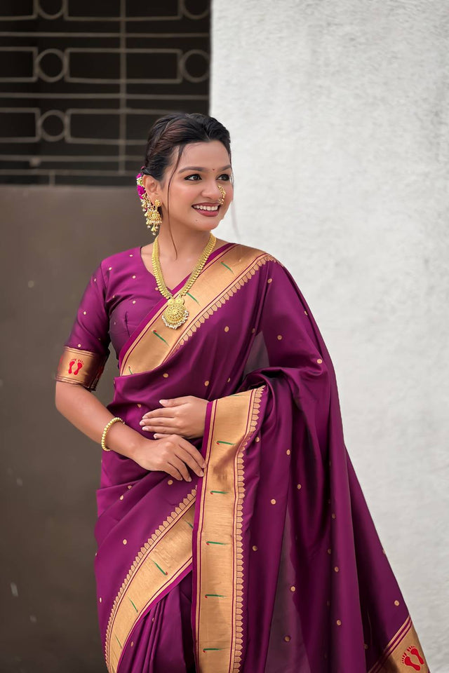 Wine Paithani Woven Silk Saree