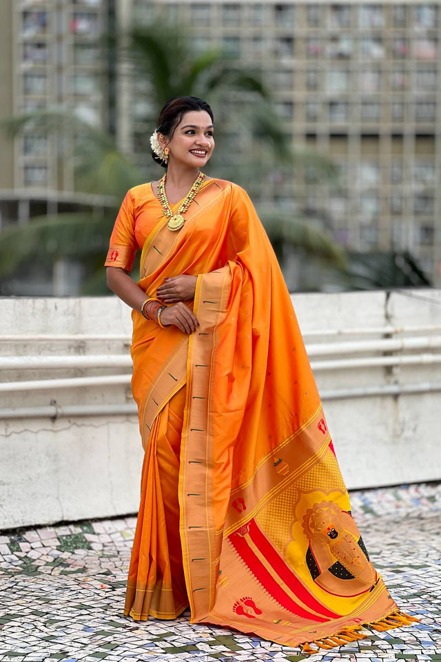 Yellow Paithani Woven Silk Saree