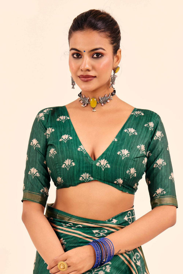 Green Digital Printed Silk Saree