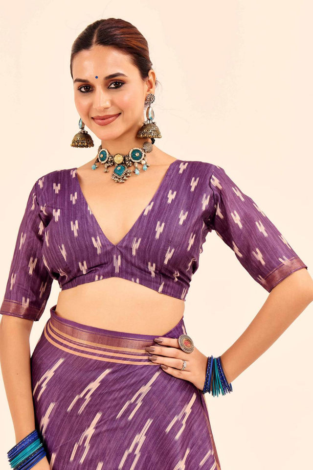 Lavender Digital Printed Silk Saree