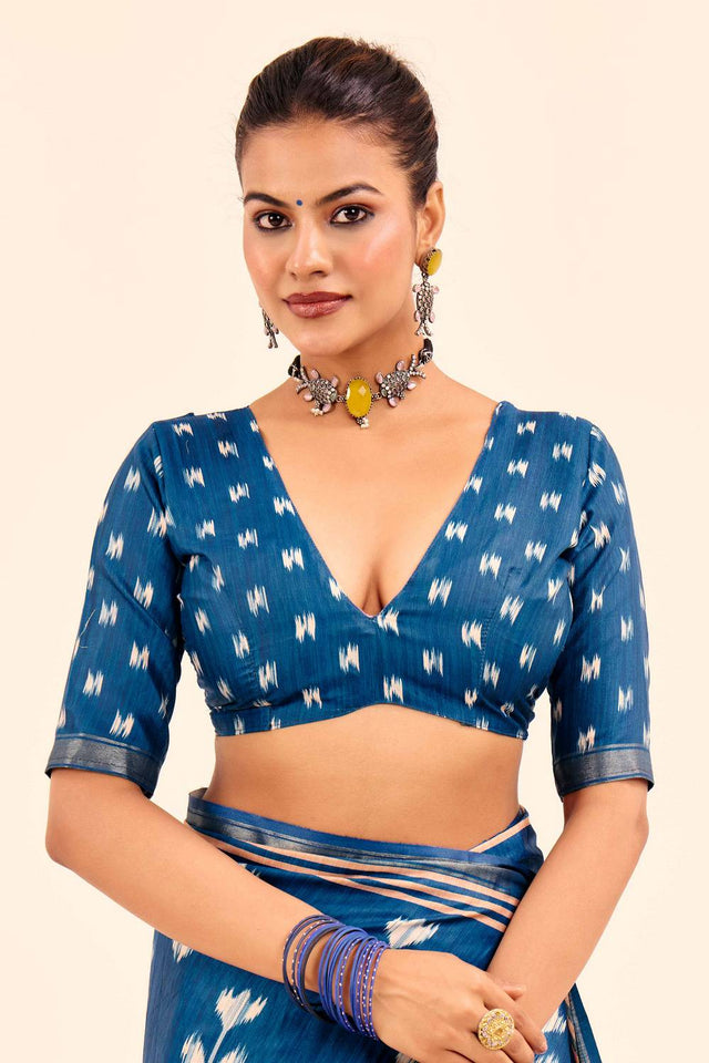 Blue Digital Printed Silk Saree