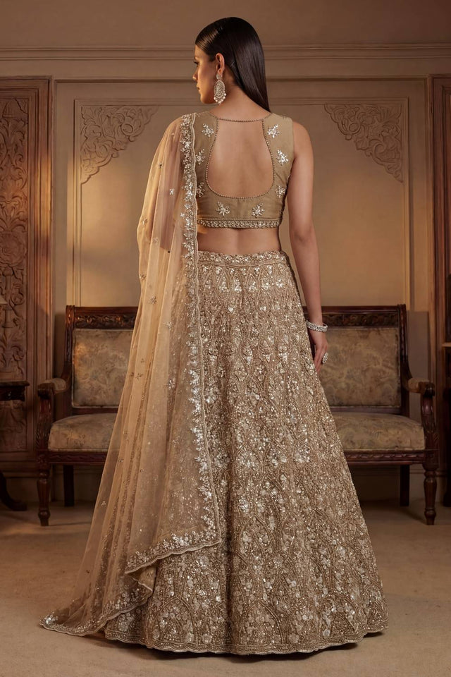 Gold Sequin with Embroidered Net Lehenga