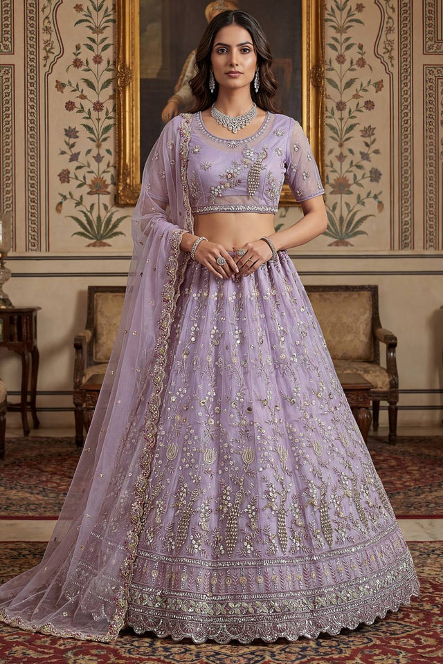 Lavender Sequin with Embroidered Net Lehenga