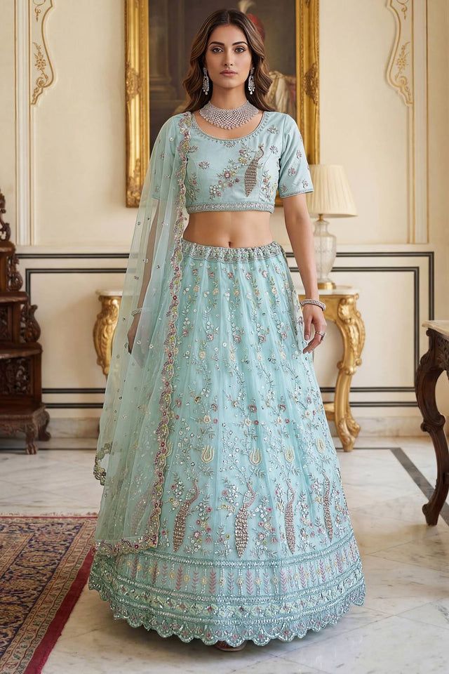 Blue Sequin with Embroidered Net Lehenga