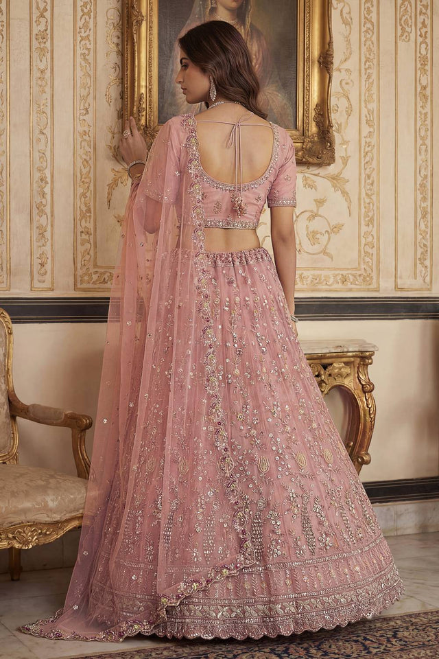 Peach Sequin with Embroidered Net Lehenga
