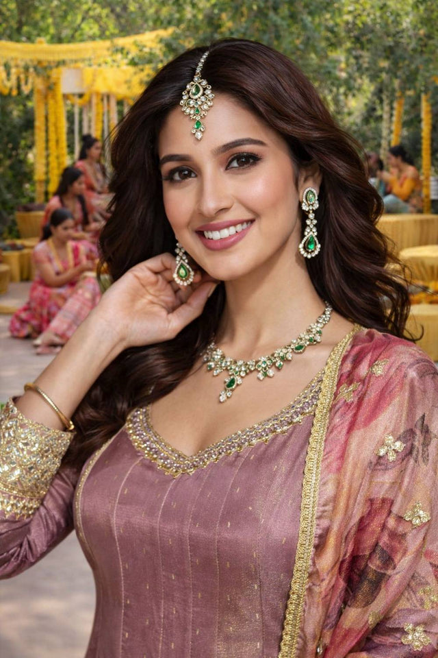 Pink Embroidered Viscose Gown