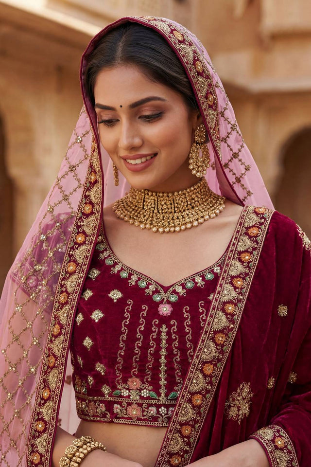 Pink Sequin with Embroidered Silk Lehenga