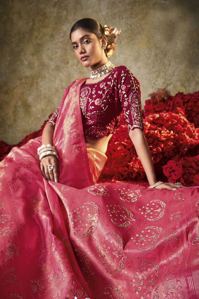 Pink Woven Silk Saree
