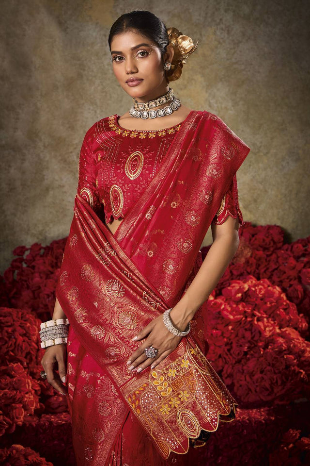 Red Woven Silk Saree
