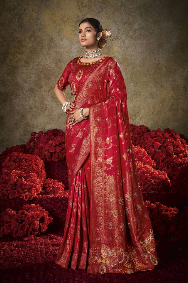 Red Woven Silk Saree