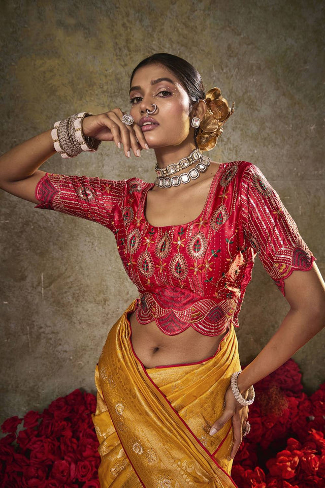 Mustard Woven Silk Saree