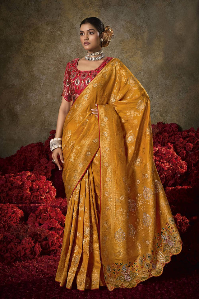 Mustard Woven Silk Saree
