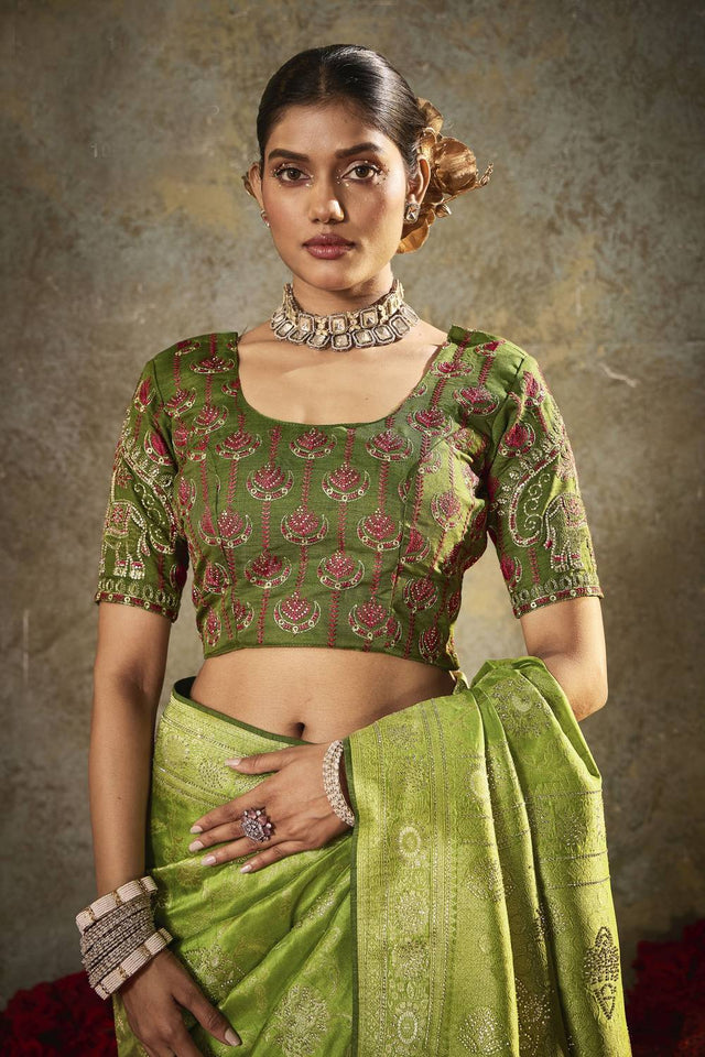 Dark Green Woven Silk Saree