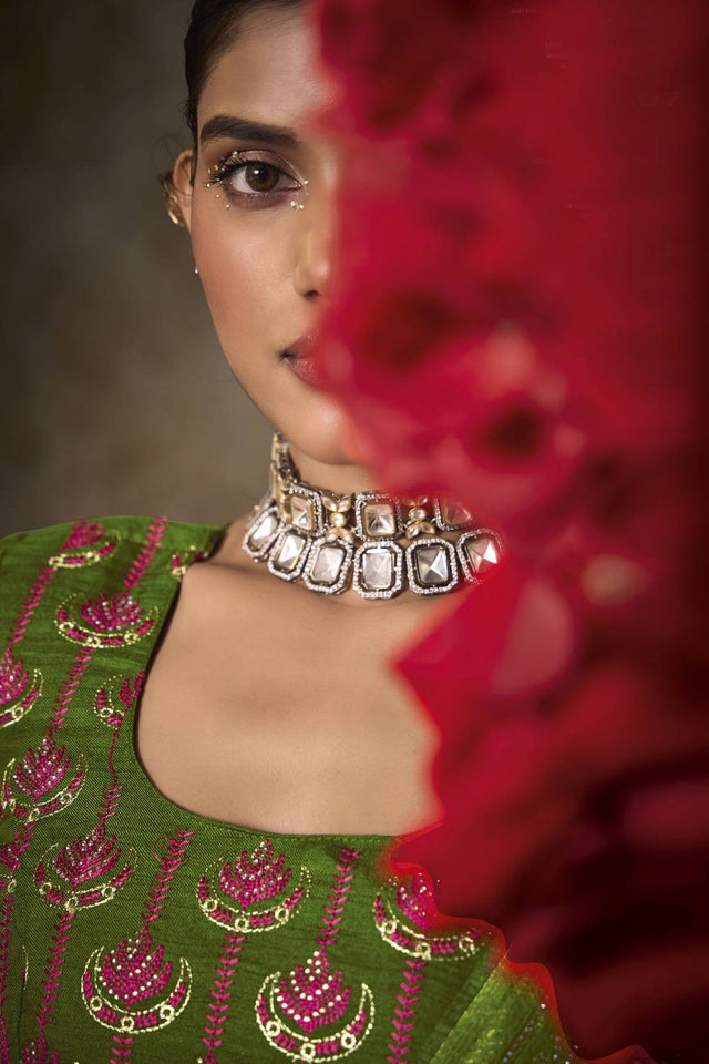 Dark Green Woven Silk Saree