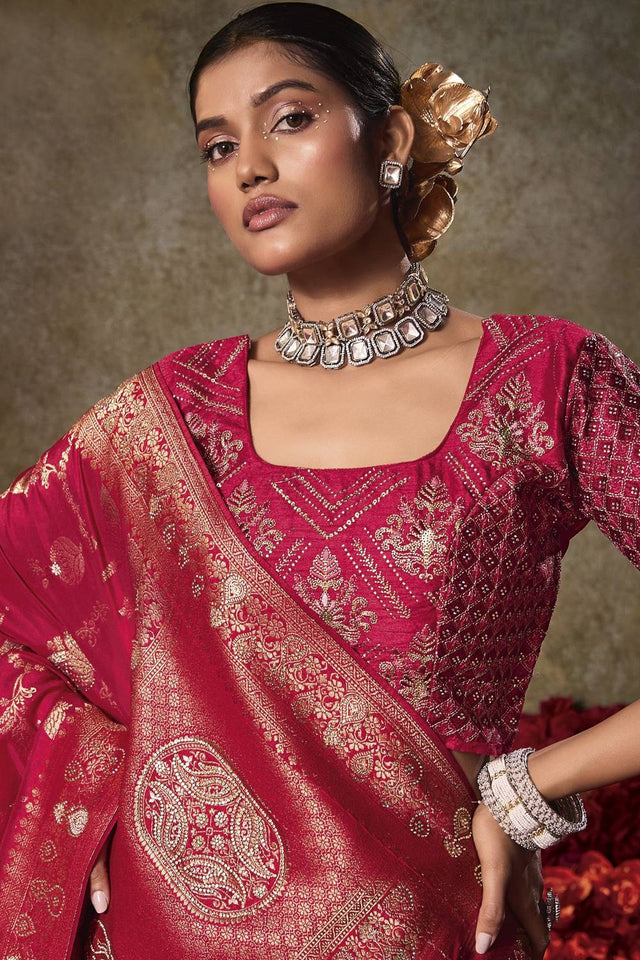 Magenta Woven Silk Saree