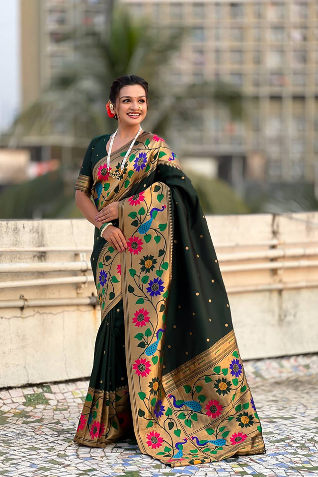 Green Woven Paithani Silk Saree